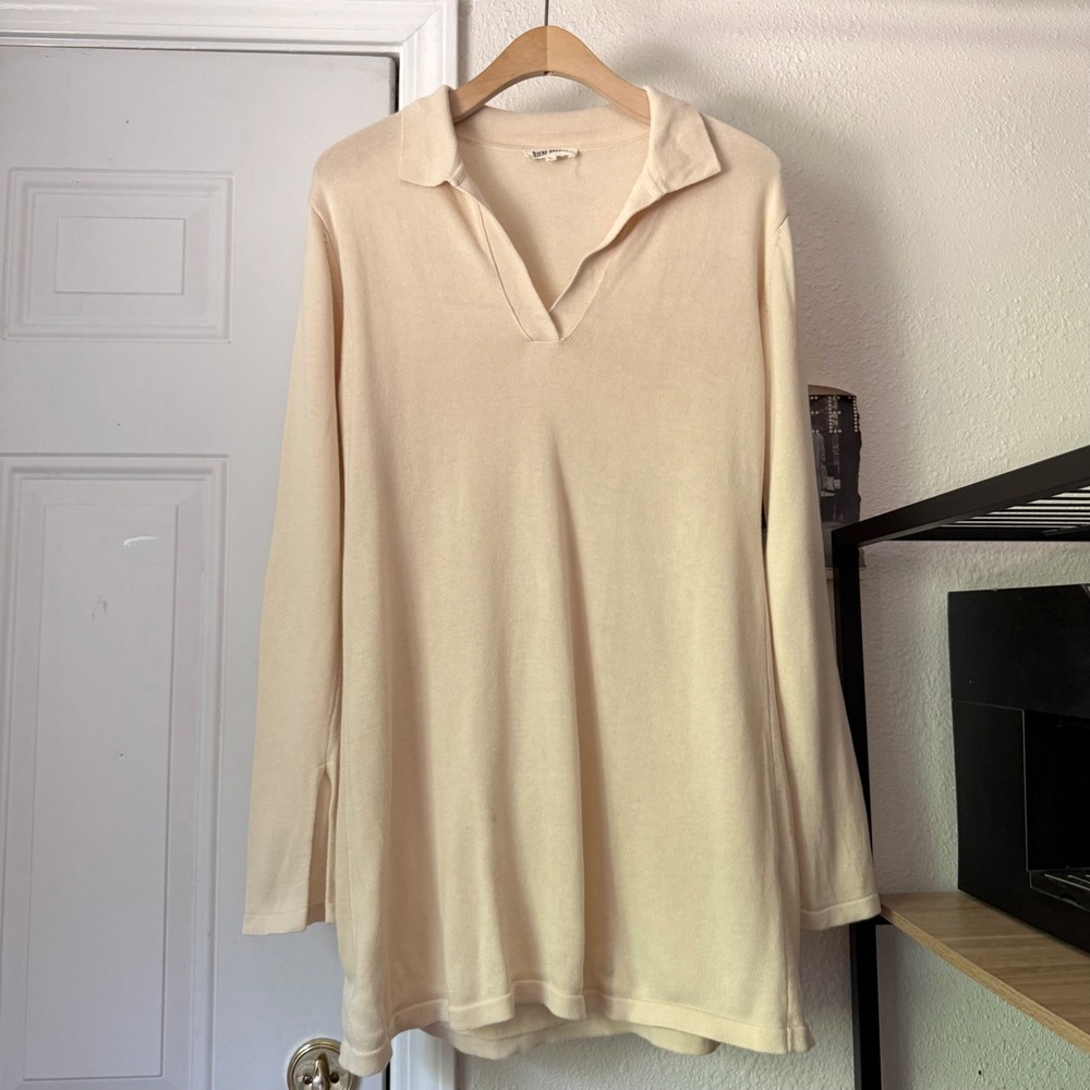 DJERF AVENUE cream ivory organic cotton long bell sleeve sweater mini dress
